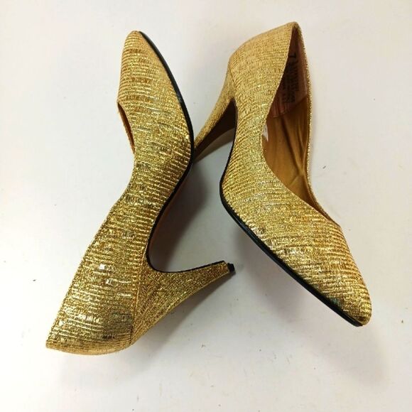 Pierre Dumas Designer Collection 3" Stiletto Point Toe Womans 7.5 Metallic Gold. - Picture 8 of 14